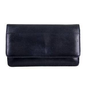 DOPP BLACK GENUINE LEATHER ID CARD ZIP CLASP COIN BILL HOLDER WALLET CLUTCH